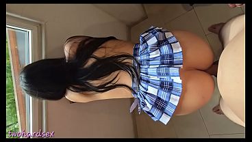 Big-bootied schoolgirl getting fucked with a view of the window